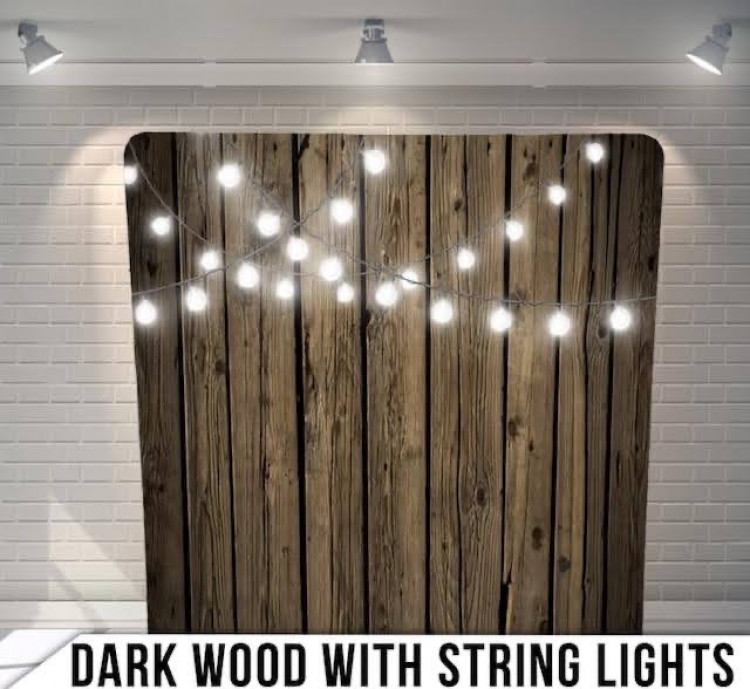 Dark Wood with String Lights Backdrop