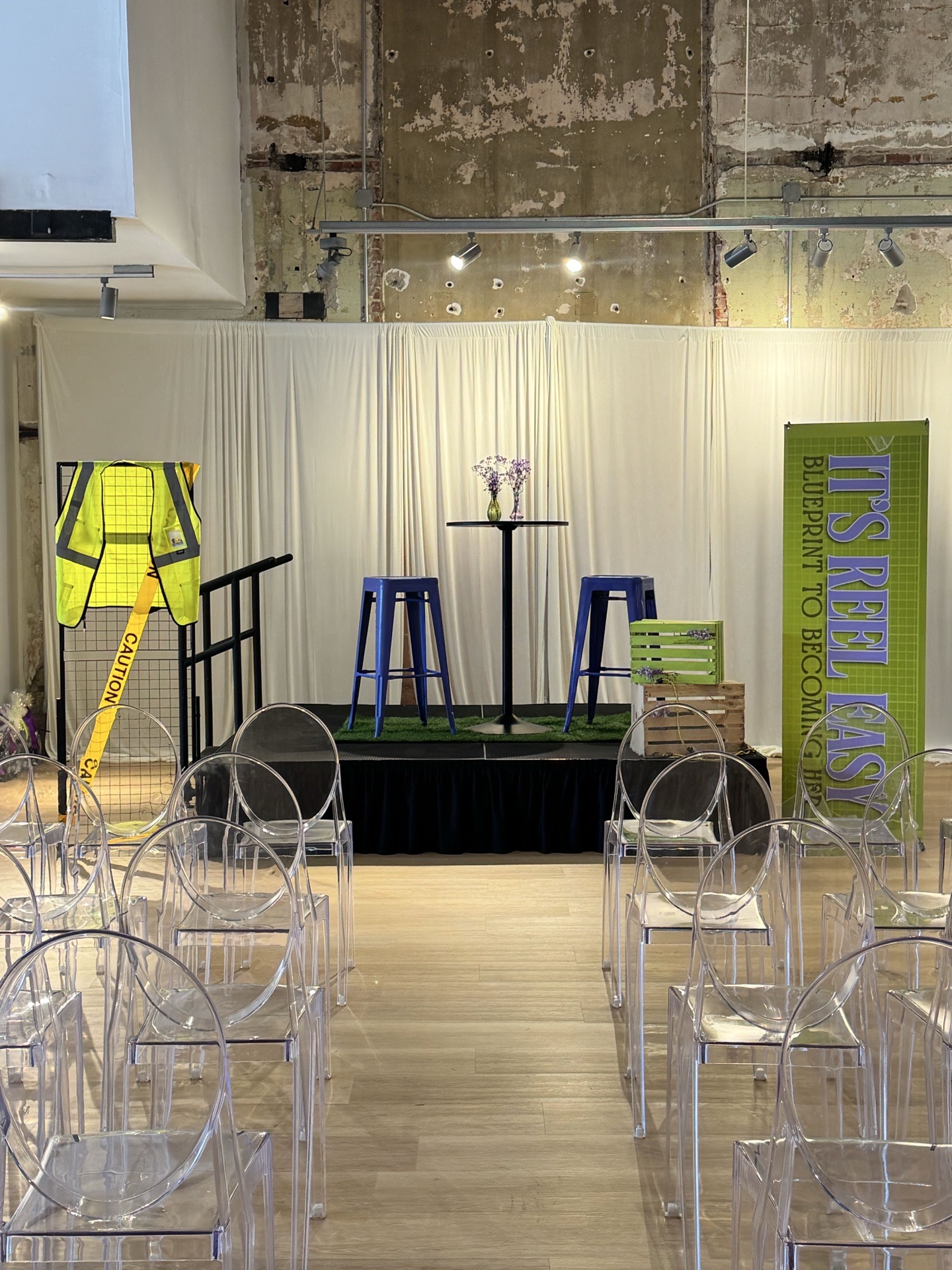Portable stage and seating for a Hampton Roads school program